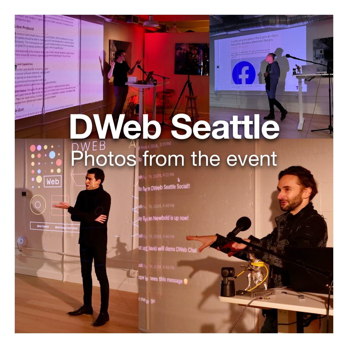 Gallery of images with title overlay: DWeb Seattle Photos from the event