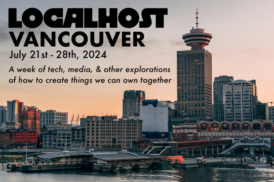 Downtown Vancouver skyline with event details overlaid