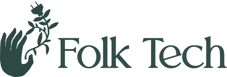 folk tech logo featuring a hand with a flower that looks like an electrical plug